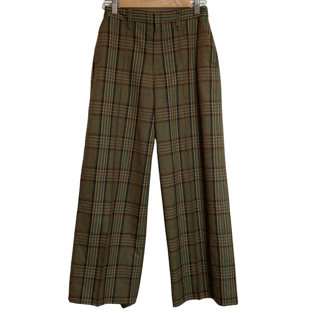 AKIRA NAKA アキラナカ Khashuri back fin PT チェック ワイドパンツ スラックス AW1703BR サイズ38 ブラウン