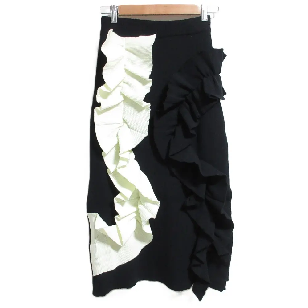 AKIRA NAKA アキラナカ フリルイージーロングスカート サイズ2 ブラック ホワイト