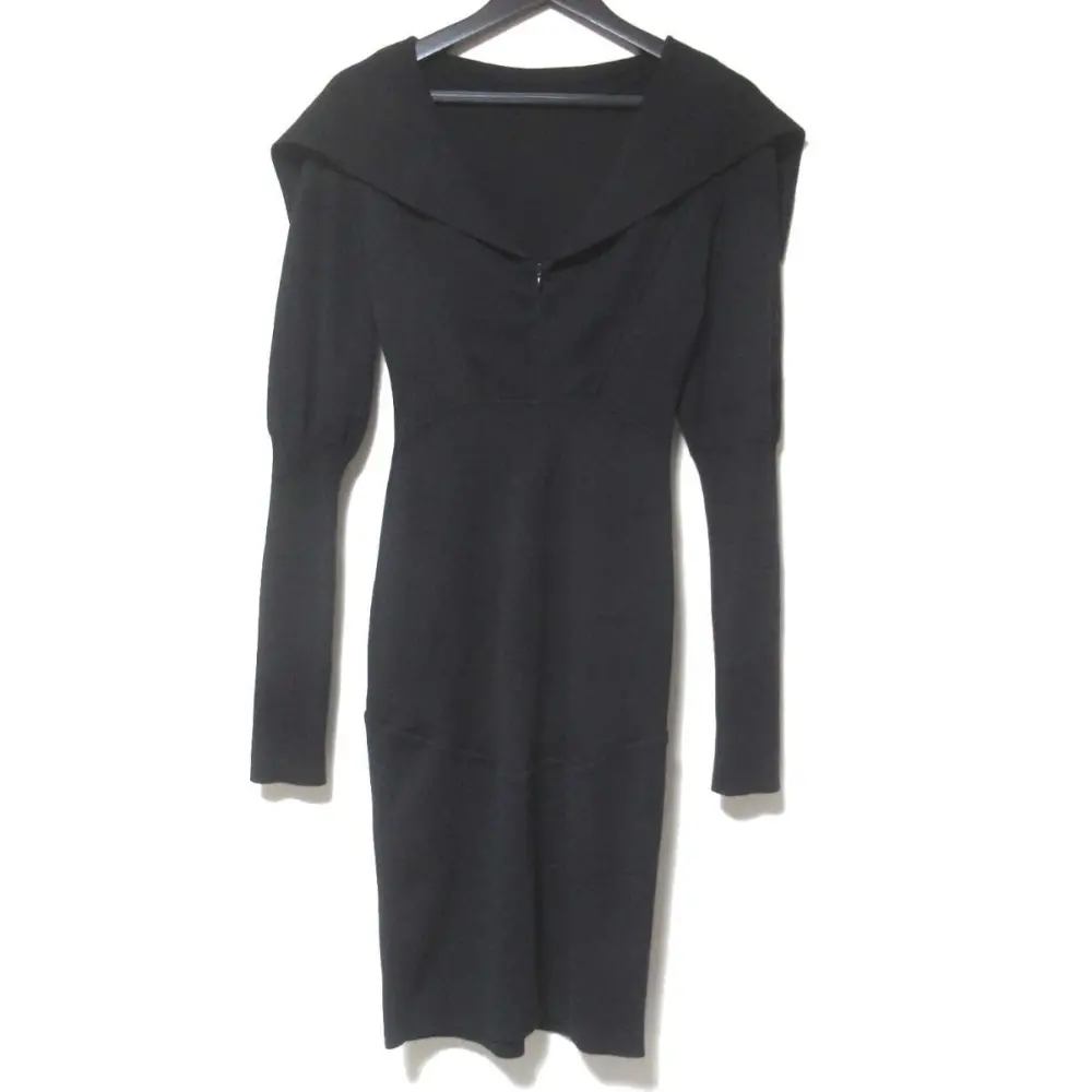 ALAIA アライア ヴィンテージ ひざ丈 セーラーカラー ビッグカラー ロングスリーブ ニット ドレス ワンピース Mサイズ ブラック