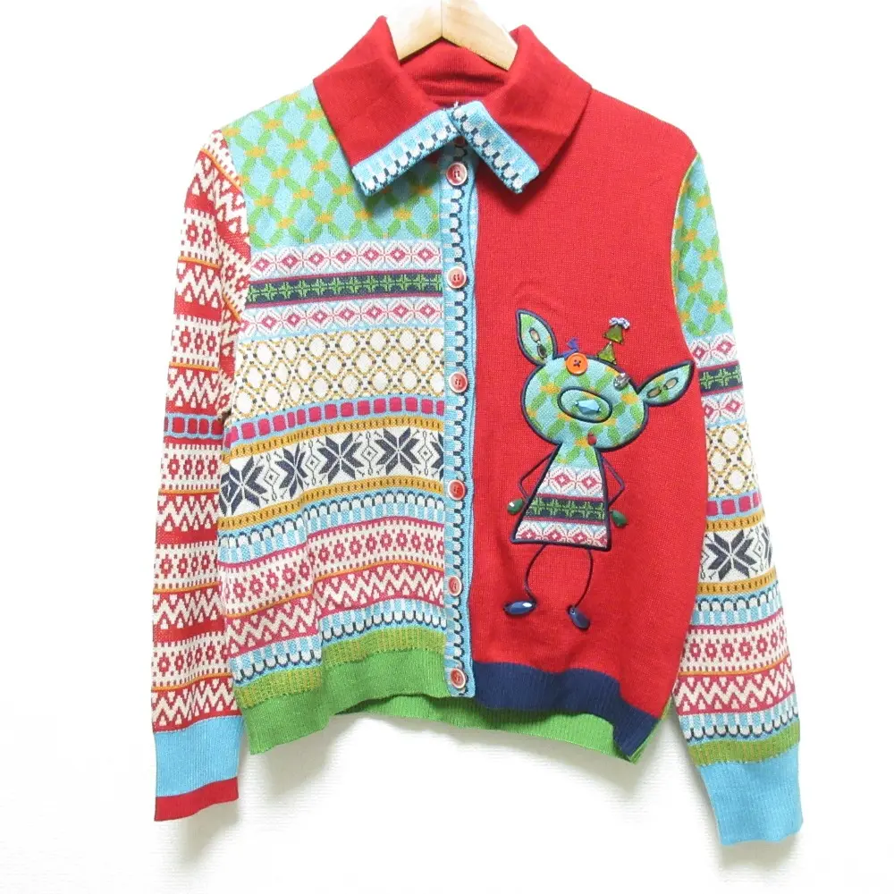 ALBEROBELLO アルベロベロ オレボレブラ ぶたさん ノルディック柄 長袖 ニットカーディガン ジャケット サイズM レッド