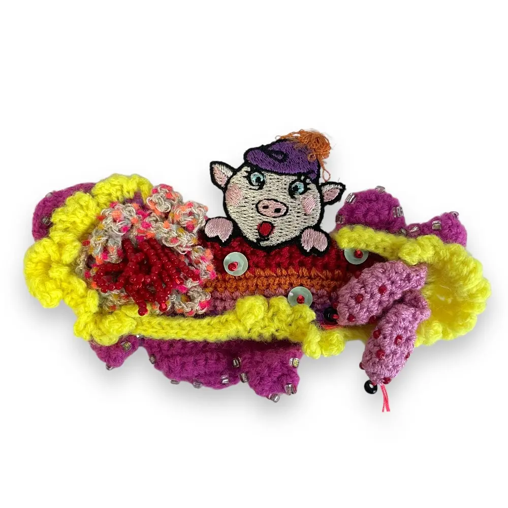 ALBEROBELLO アルベロベロ オレボレブラ ぶたさん ワッペン ビーズ ブローチ アクセサリー マルチカラー