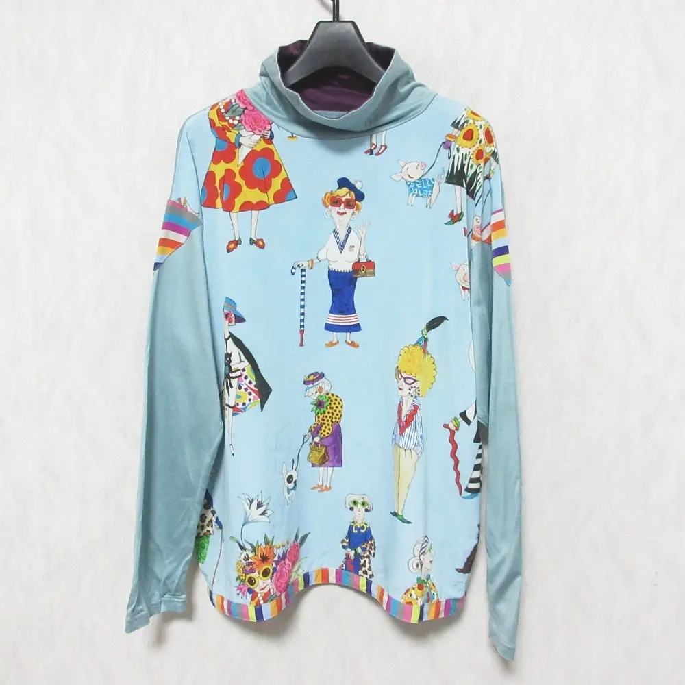 ALBEROBELLO オレボレブラ アルベロベロ マダムプリント 長袖 ハイネック プルオーバー カットソー ライトブルー