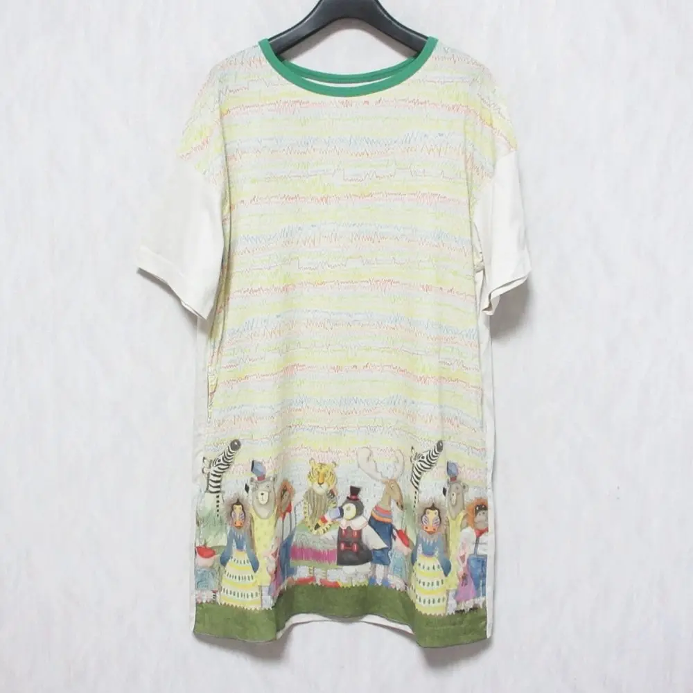 OLLEBOREBLA アルベロベロ オレボレブラ ぶたさん アニマルプリント 半袖 ミニワンピース チュニック ホワイト系 マルチカラー