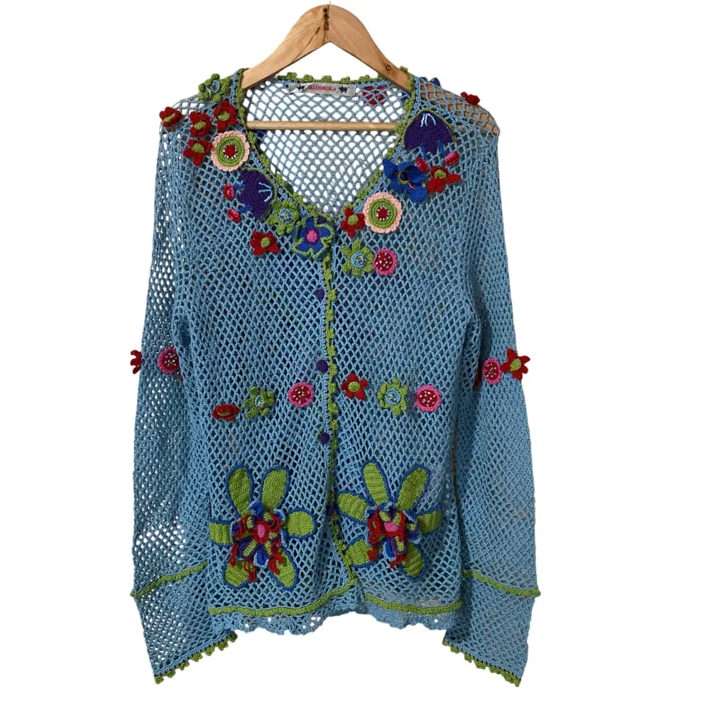 OLEBOREBLA オレボレブラ アルベロベロ フラワー ビーズ ぶたさん妖精 ニットカーディガン ブルー