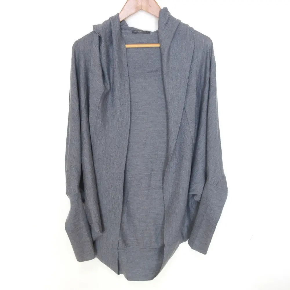 ALEXANDER MCQUEEN アレキサンダーマックイーン カシミヤ シルクブレンド フード ボタンレス カーディガン M グレー