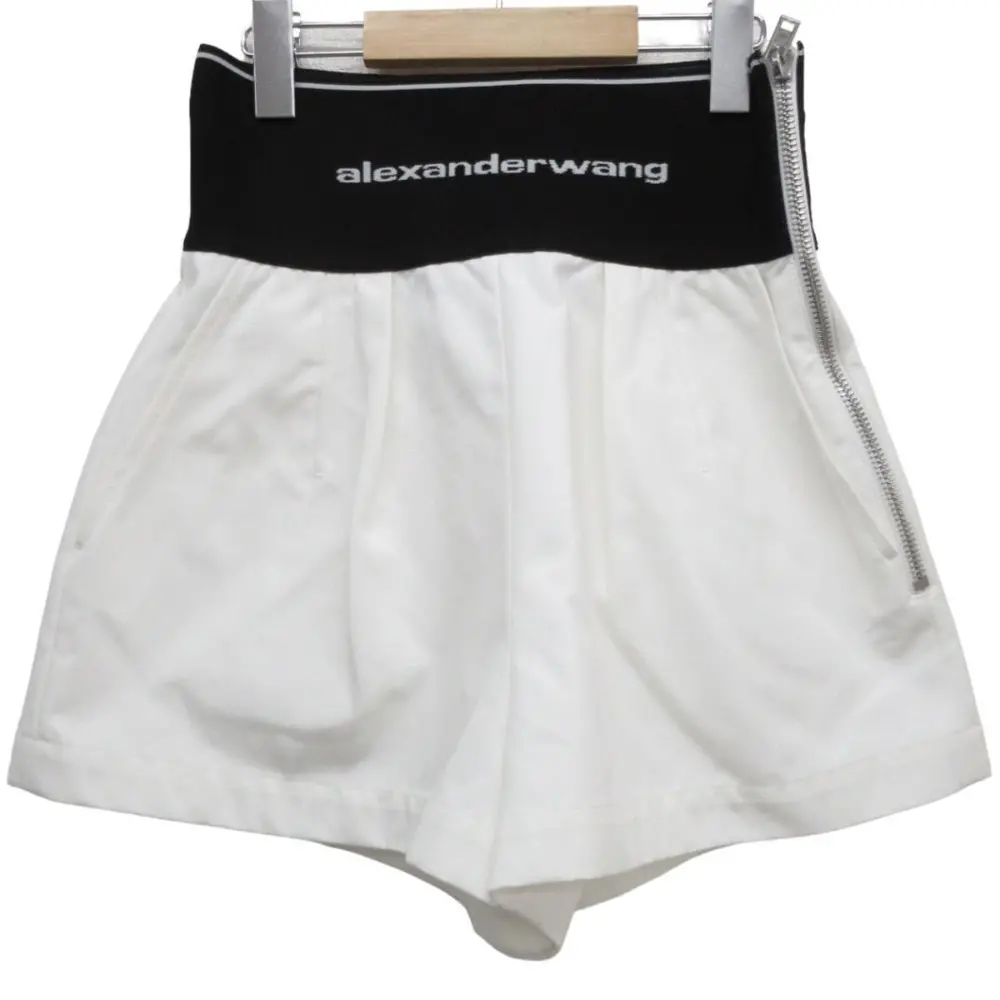 Alexander Wang アレキサンダーワン ハイウエスト ロゴ ショートパンツ サファリショーツ 2 ホワイト×ブラック