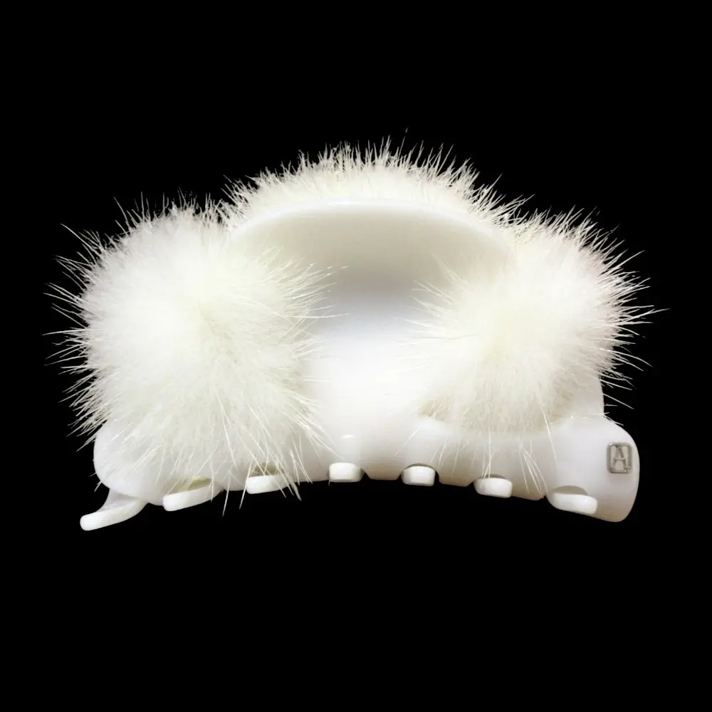 ALEXANDRE DE PARIS アレクサンドルドゥパリ ミンクファー付き ヘアクリップ ヘアアクセサリー ホワイト