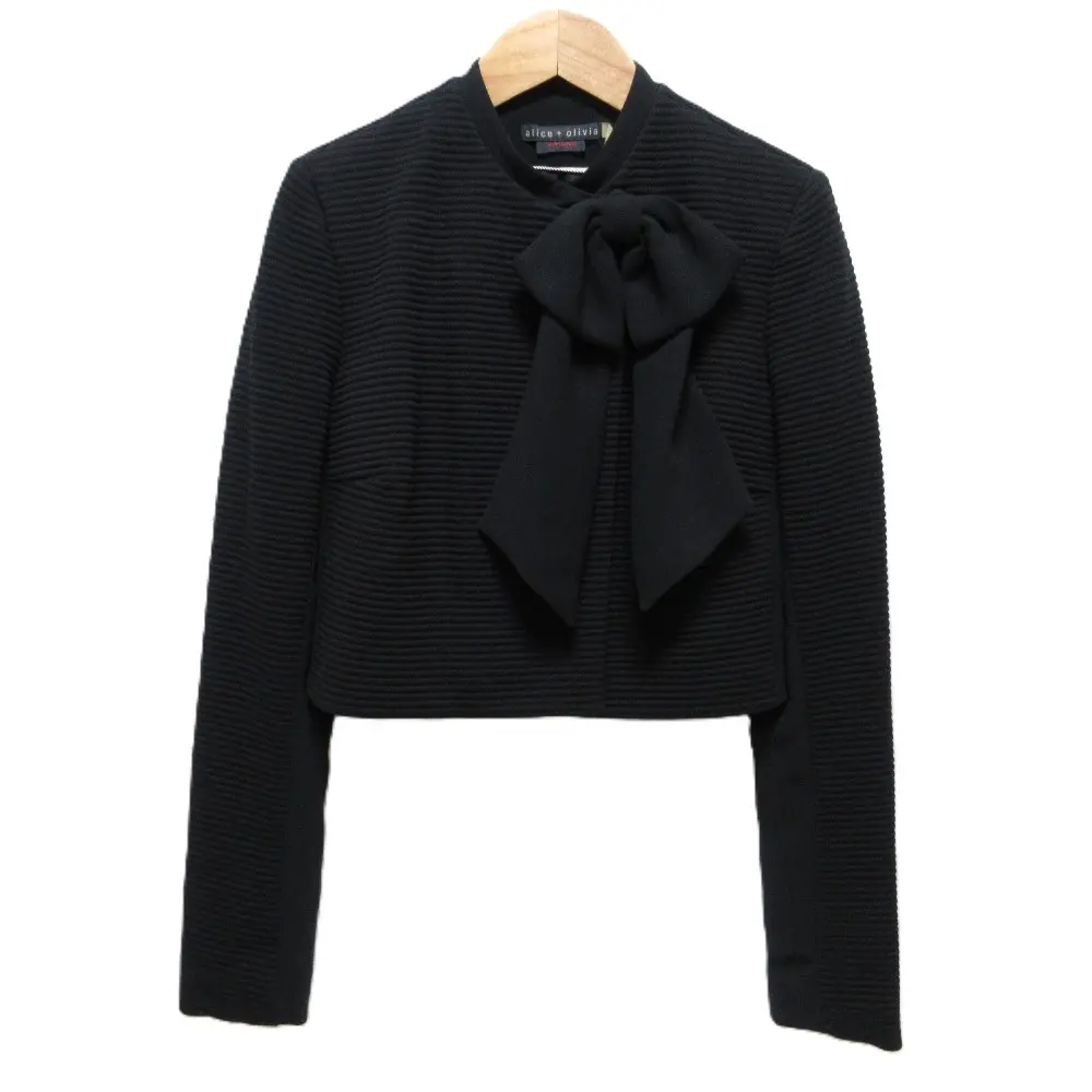 Alice+Olivia EMPLOYED. アリスオリビア リボンモチーフ ノーカラー ショートジャケット ブルゾン S ブラック