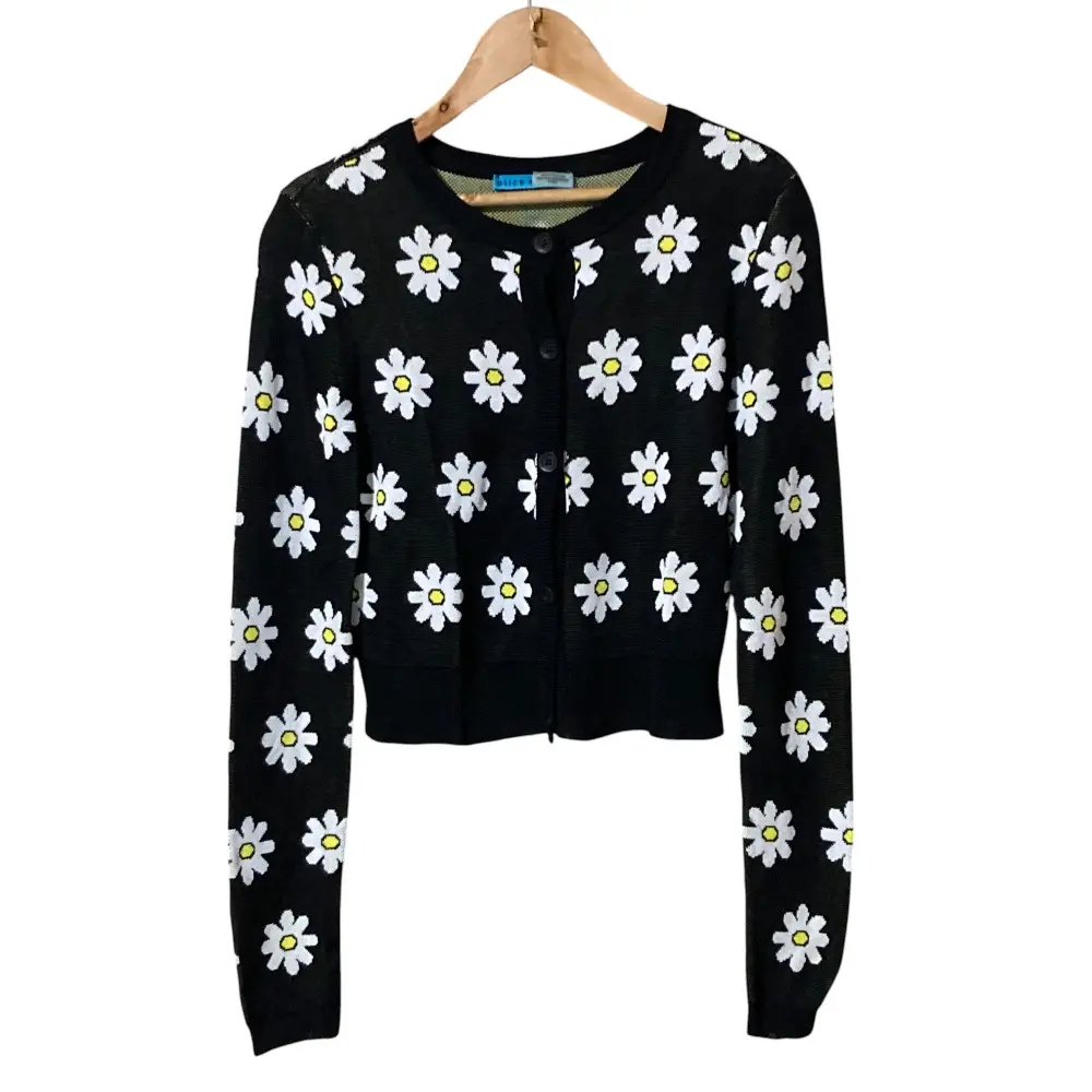 Alice + Olivia アリスアンドオリビア フラワー クロップド丈 ニットカーディガン XS ブラック