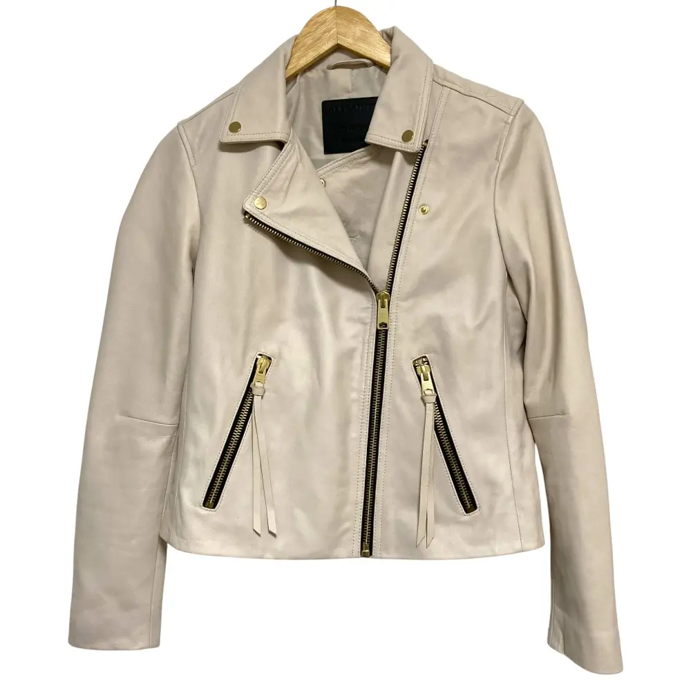 ALLSAINTS オールセインツ DALBY BIKER ラムレザー ライダースジャケット UK12 ベージュ
