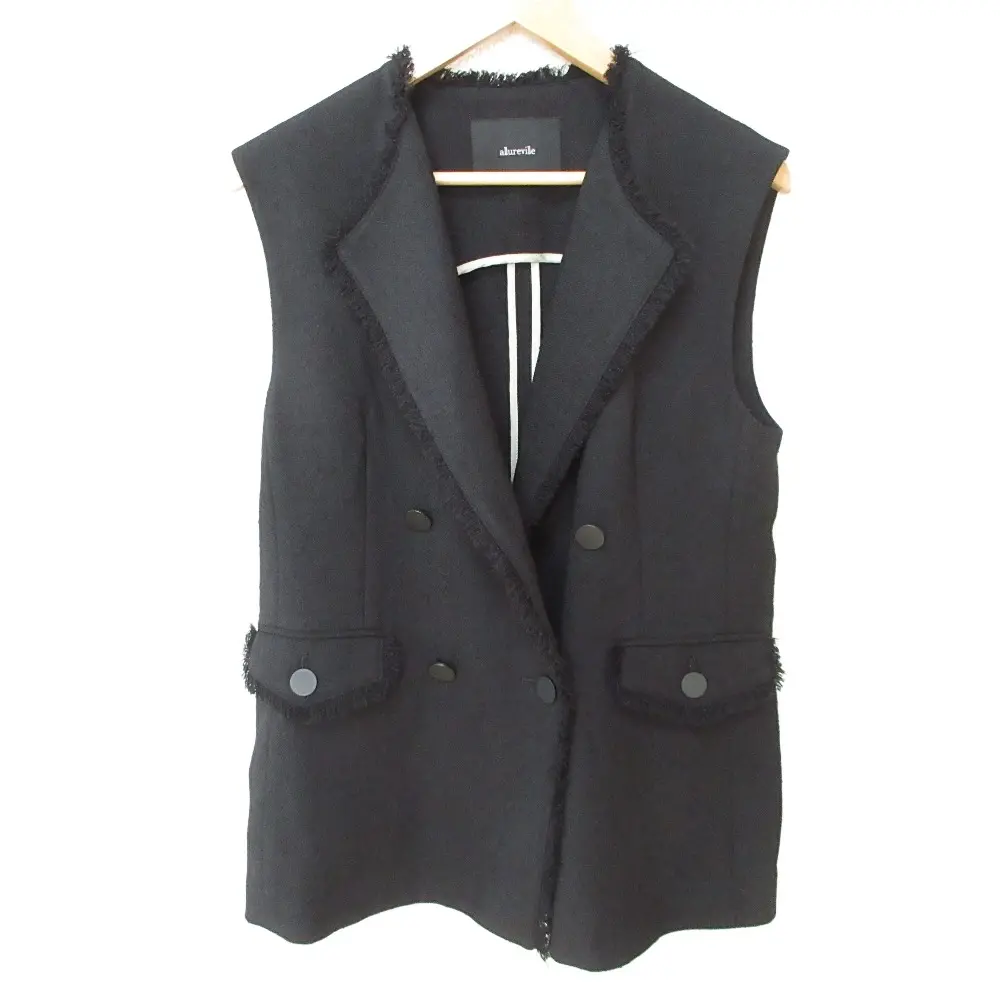 23SS allureville アルアバイル スラブツイードジレ ベスト ノースリーブ ダブルジャケット 2 ブラック