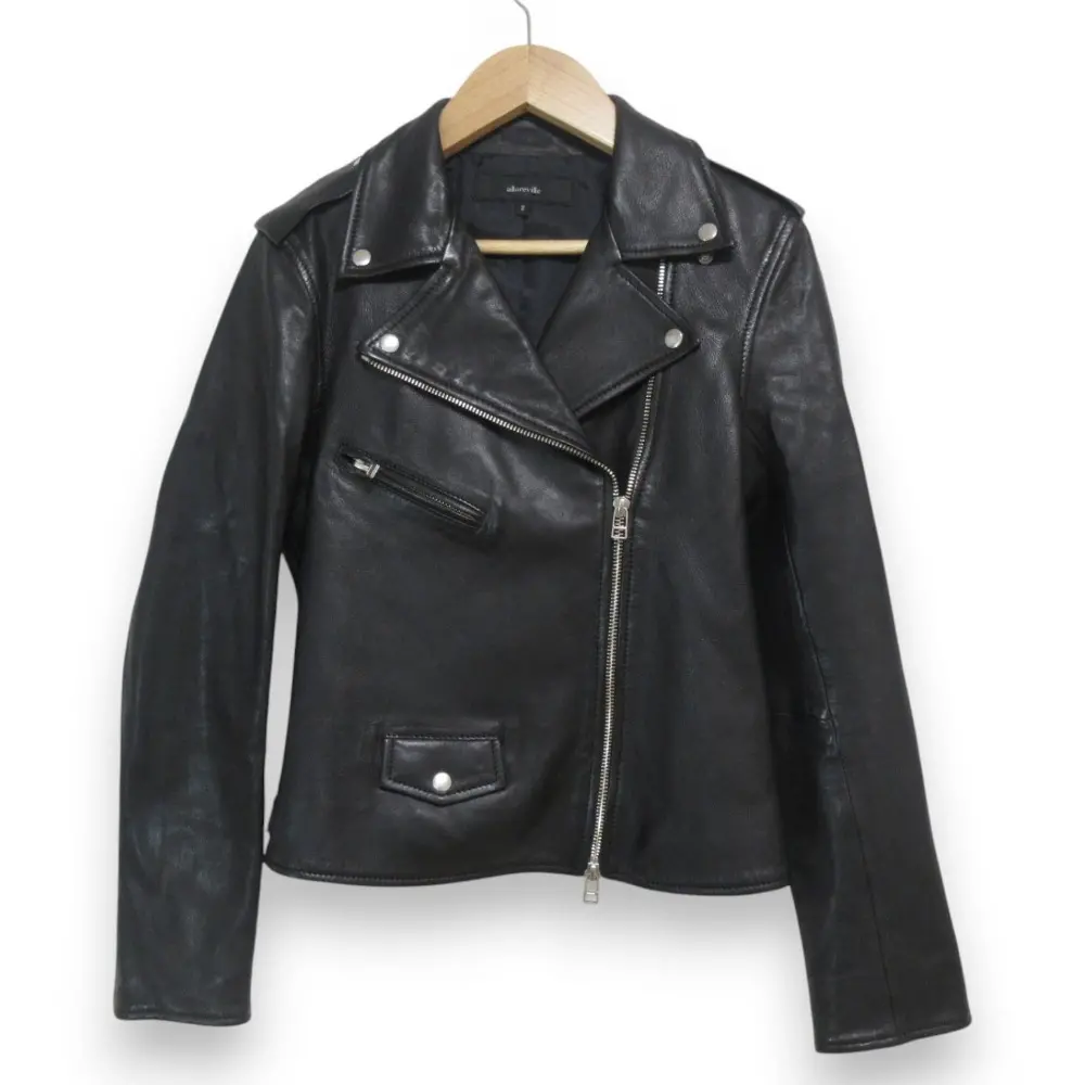 allureville アルアバイル シープスキン レザー ダブルライダースジャケット ブルゾン サイズ2 ブラック×シルバー金具