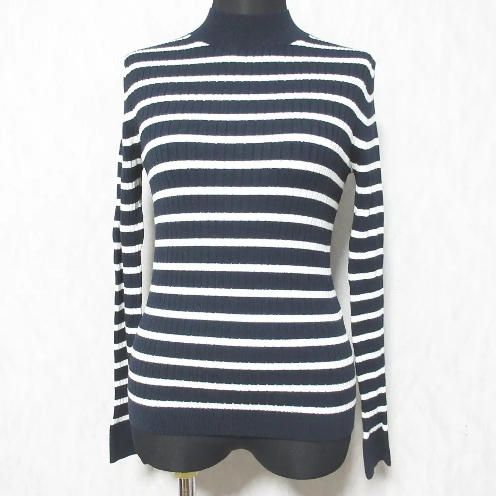 23SS allureville アルアバイル 7X3リブプルオーバー モックネック ニット カットソー 20231016110 2 ネイビー×ホワイト