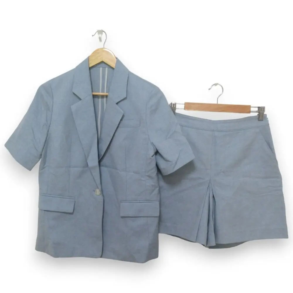 24SS allureville アルアバイル リネンコンシャークスキン ハーフスリーブジャケット+ショートパンツ ブルー系