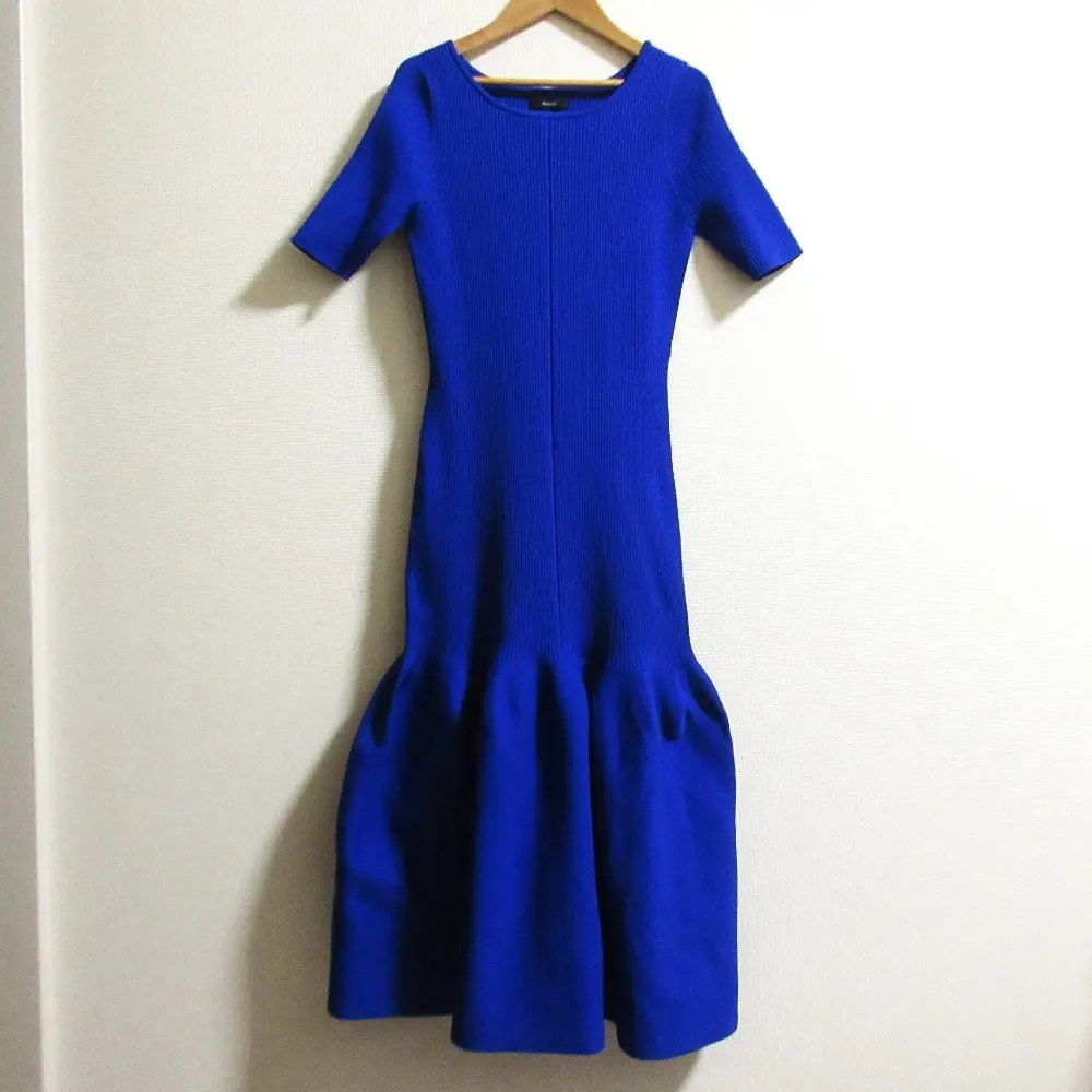 25SS allureville アルアバイル ニットマーメイドワンピース サイズ2 ブルー