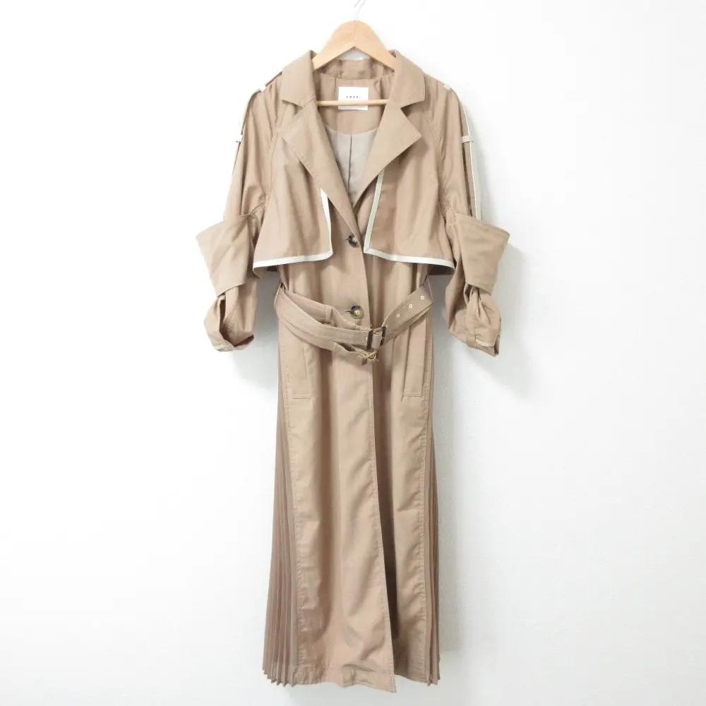 AMERI アメリ ROLL-UP SLEEVE PLEATS TRENCH COAT ダブルベルト ロング丈 シングル プリーツトレンチコート F ベージュの買取実績【2024年8月買取】