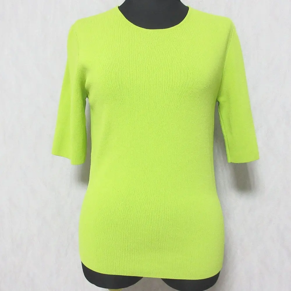 23SS AMERI アメリ COMPACT CHOKER KNIT TOP 五分袖 プルオーバー ニット カットソー 01310160610 F ネオンイエロー