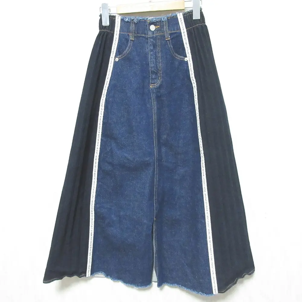 AMERI アメリ SIDE PLEATS DENIM SKIRT サイドプリーツ 切替 Aライン ロング デニムスカート 01010950410 S インディゴ