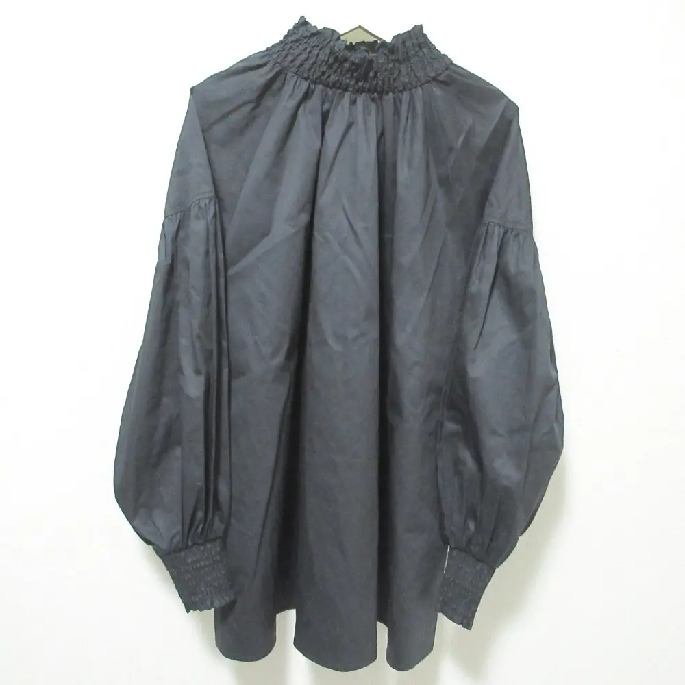 22AW Ameri アメリ 2WAY VOLUME SHIRRING BLOUSE 長袖 ハイネック シャーリング ワイドブラウス プルオーバー F ブラック