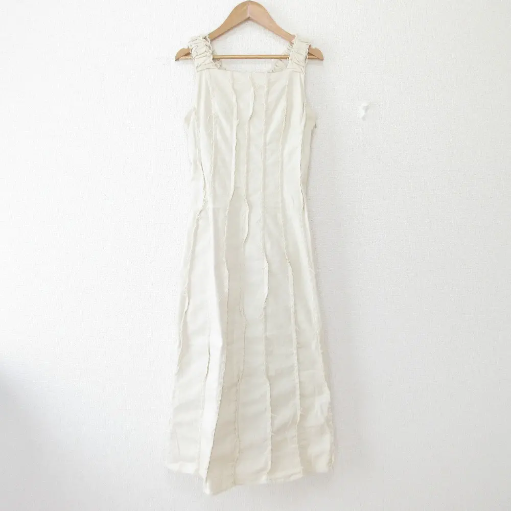22SS AMERI アメリ CUT OFF SEAM PUCKERING DRESS ノースリーブ ロングワンピース 02210521470 S ベージュ