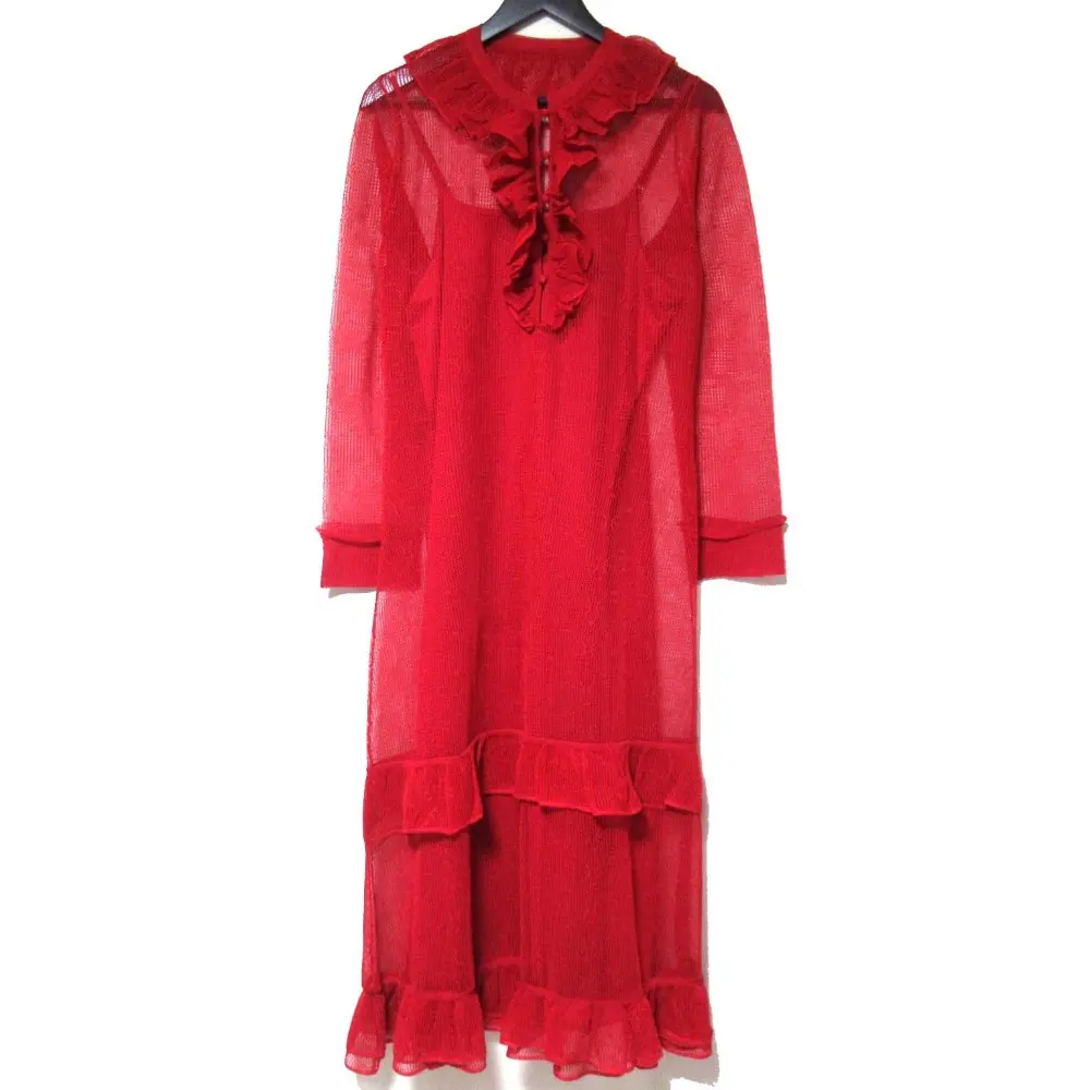 AMERI アメリ RUFFLE COLLAR KNIT DRESS ラッフルカラーニットドレス ロング丈 ワンピース 01410590760 Mサイズ レッド