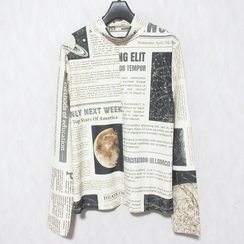 23SS AMERI アメリヴィンテージ UND SPACE NEWSPAPER PRINT TOP カットソー サイズF ベージュ