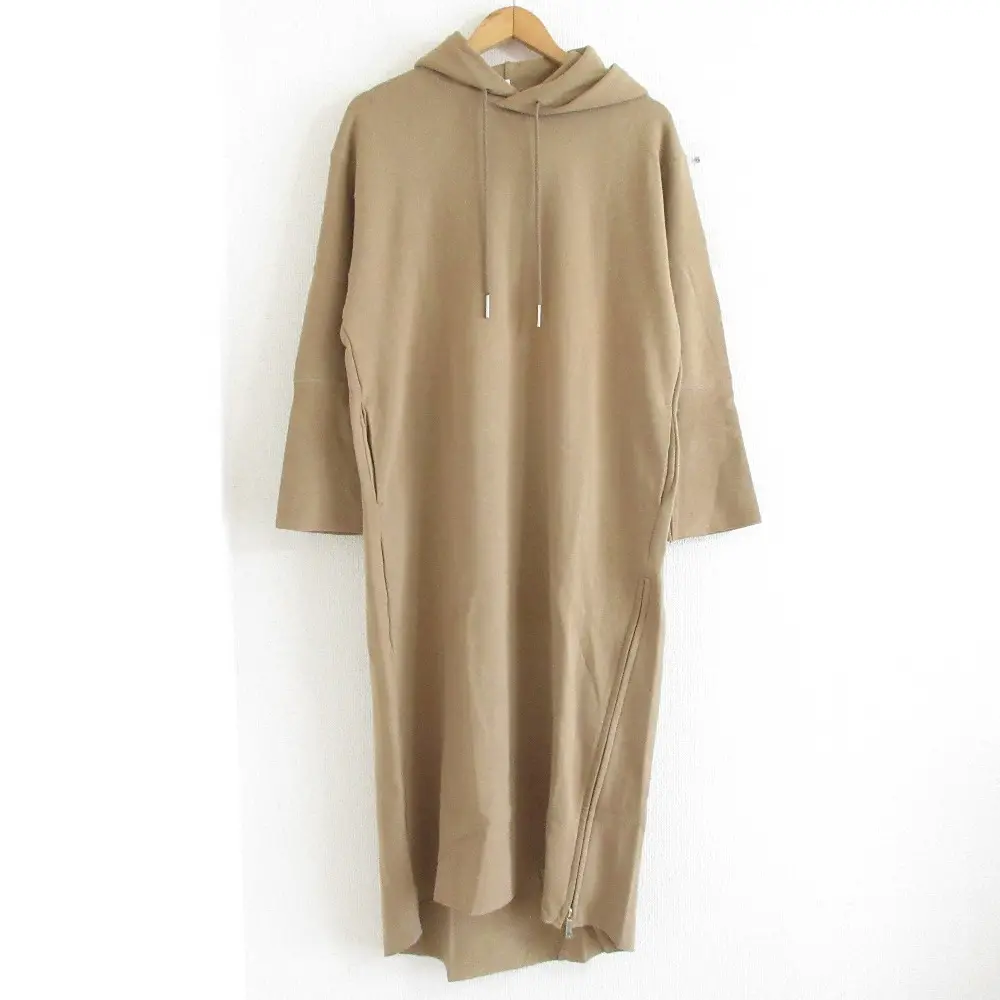 AMERICANA アメリカーナ サイドジップ 長袖 ロング丈 スウェット パーカーワンピース キャメル