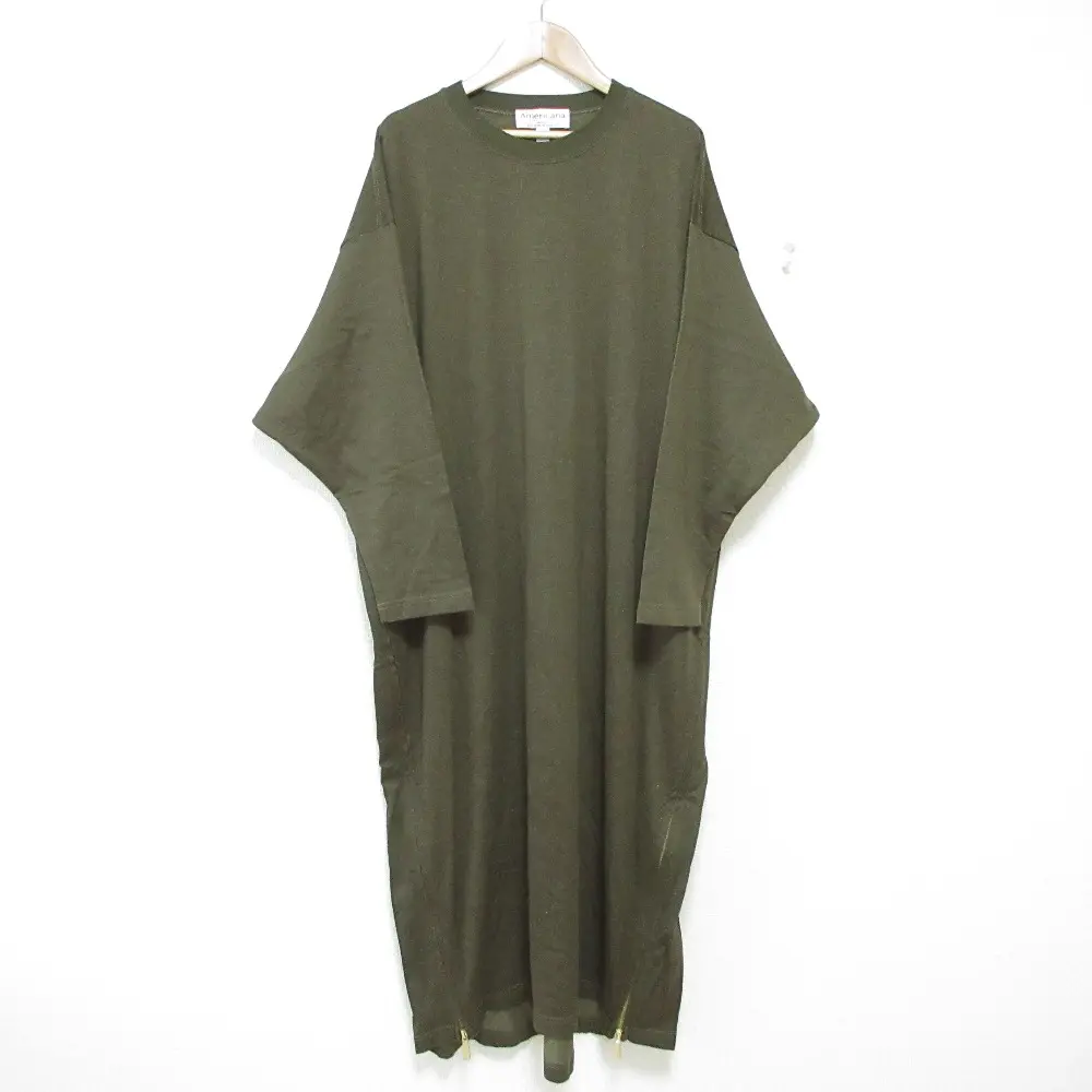 AMERICANA アメリカーナ サイドジップ バックロゴプリント 長袖 ロング丈 カットソーワンピース プルオーバー カーキ