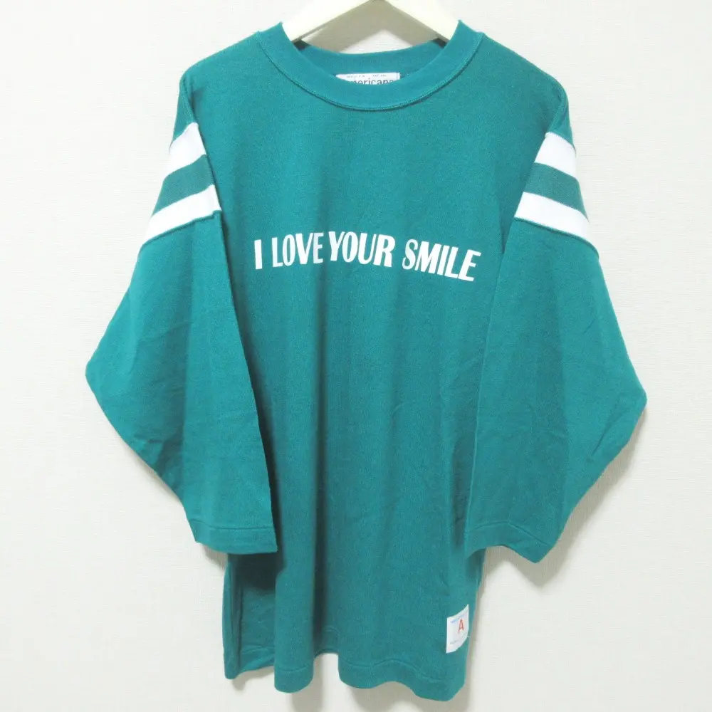 AMERICANA アメリカーナ リヨセルコットン袖切り替えライン フットボールTEE 七分袖 カットソー プルオーバー グリーン