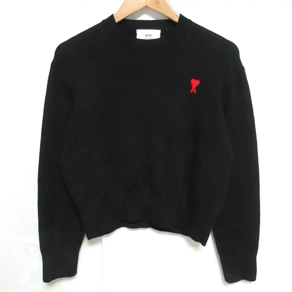 AMI PARIS アミパリス ハートロゴインターシャ クルーネックニット セーター L ブラック