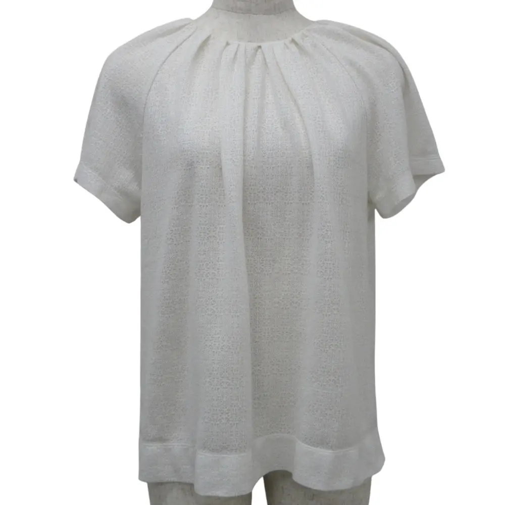 クリーニング済み 21SS ANAYI アナイ レースジャガード 半袖 プルオーバー タックブラウス シャツ 38 ホワイト