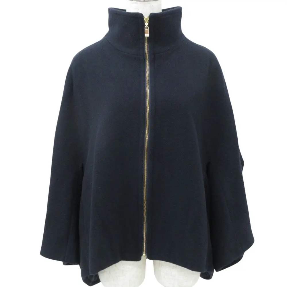 21AW ANAYI アナイ ウールメルトン ショートコート ジップアップ スタンドカラーコート 36 ネイビー