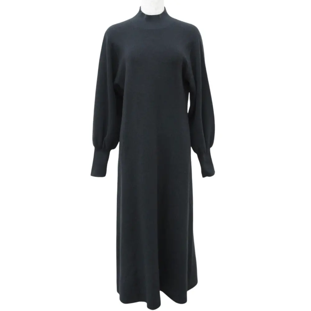 22AW ANAYI アナイ ハイネック ウール ニット ボリュームスリーブ ロングワンピース 38 グレー