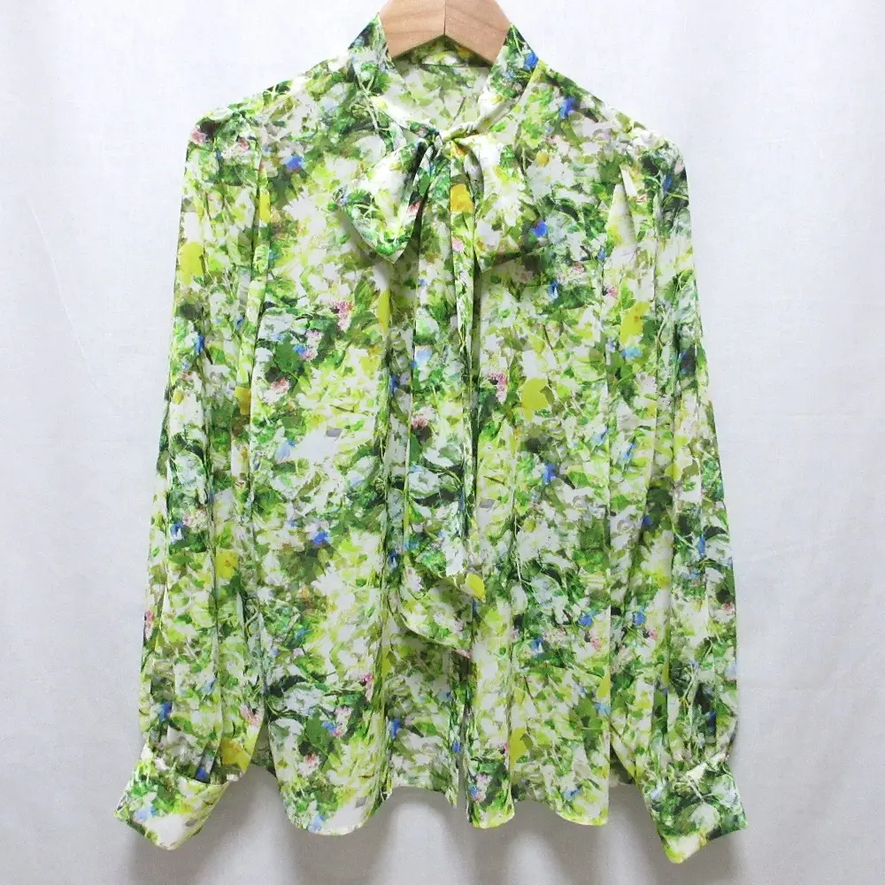 24SS ANAYI アナイ デジタルボタニカルプリントブラウス 長袖 ボウタイ シフォンシャツ 10241713430 36 ライトグリーン
