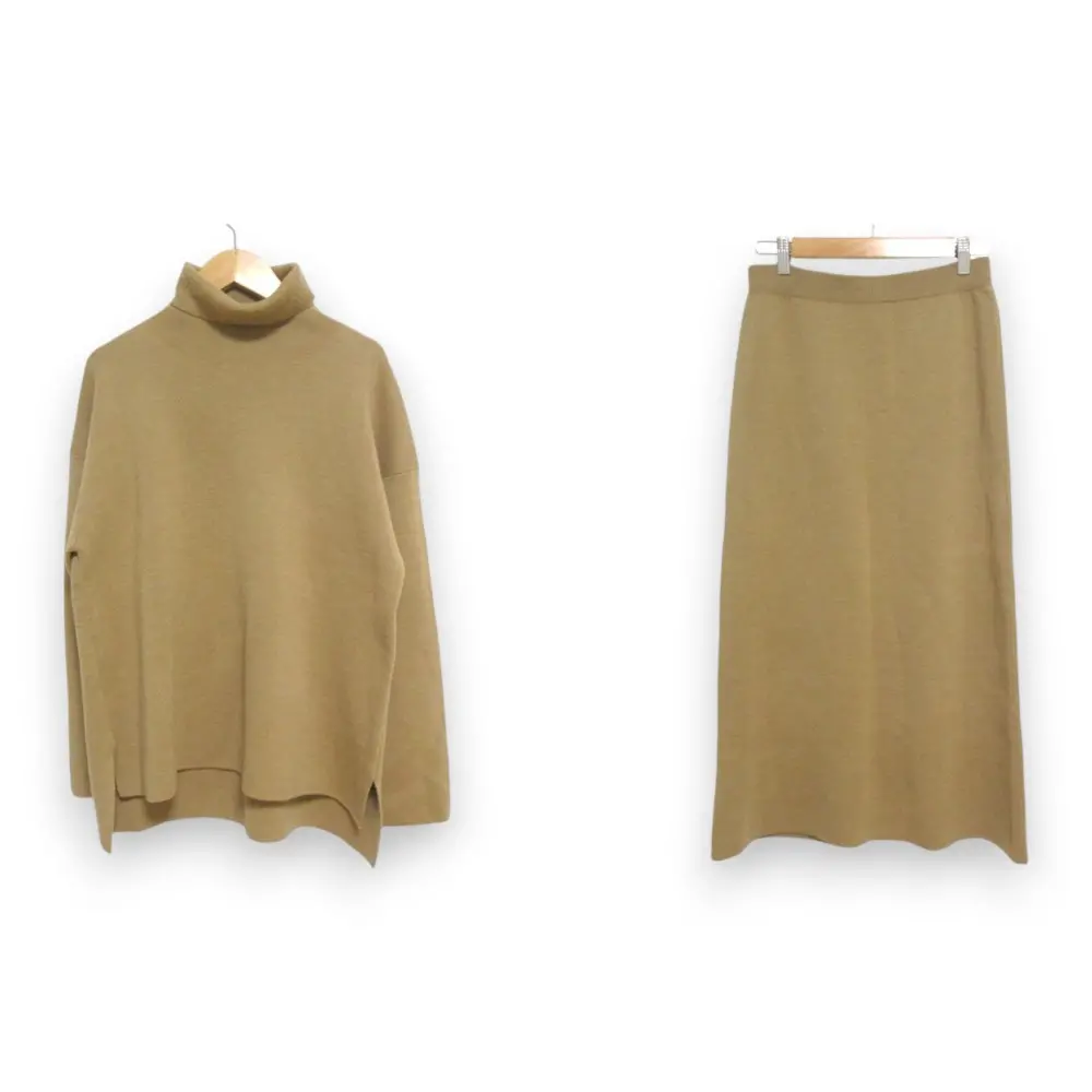 ANAI アナイ ウール100％ タートルネック ニット プルオーバー+ロングスカート セットアップ 38 ベージュ系