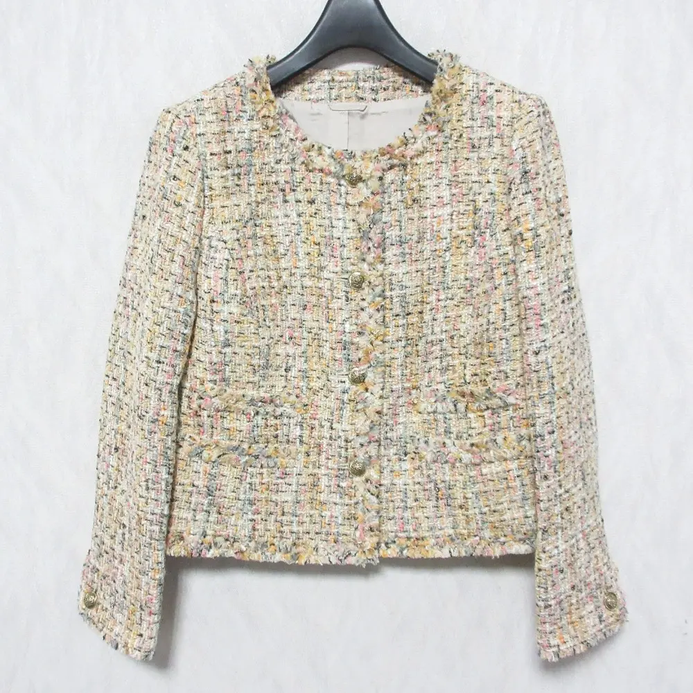 ANAYI アナイ ウールブレンド ツイード ノーカラージャケット 38 マルチカラー