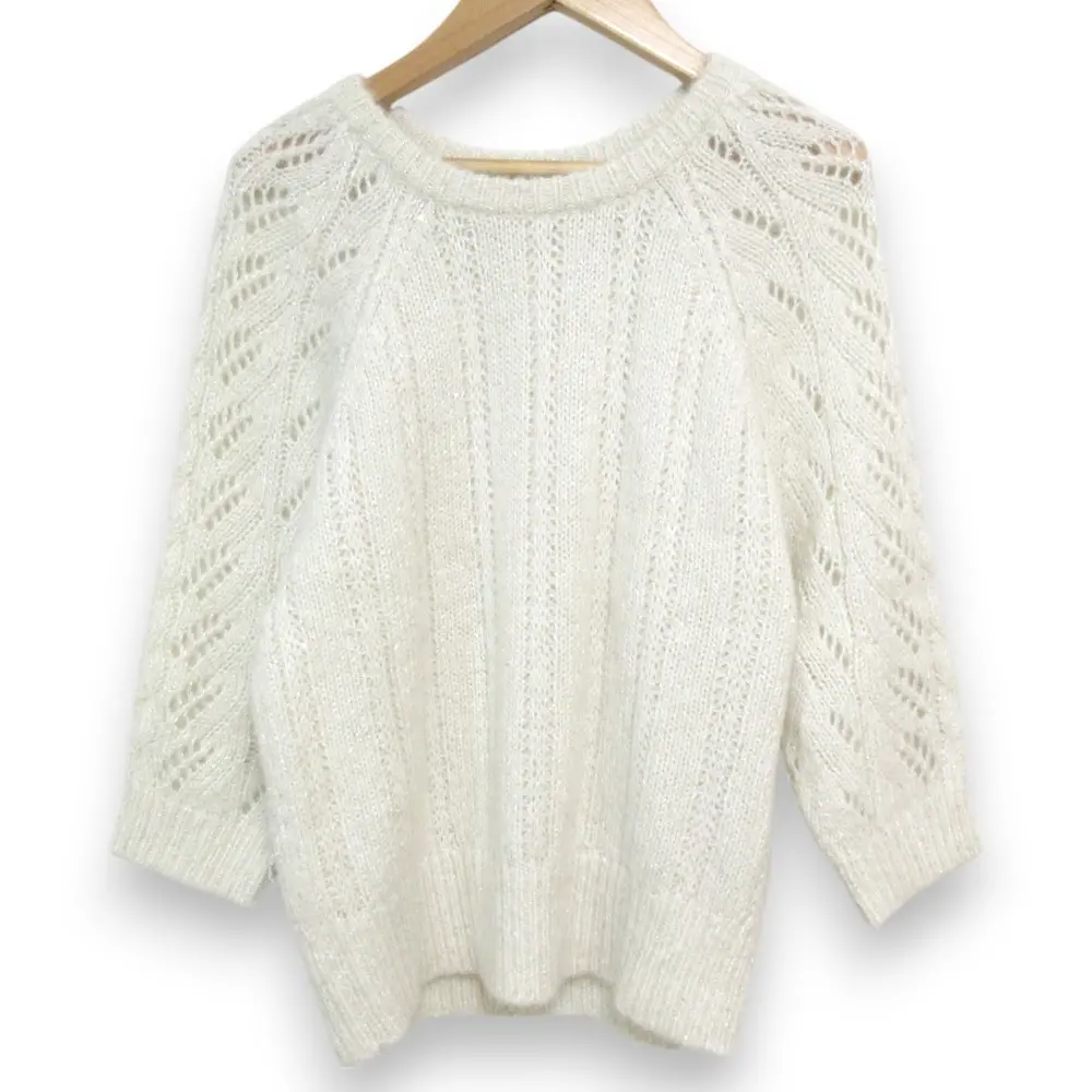 23AW ANAI アナイ スパングルヘアリー半袖 プルオーバー アルパカブレンド ハーフスリーブ ニット セーター カットソー 38 ホワイト