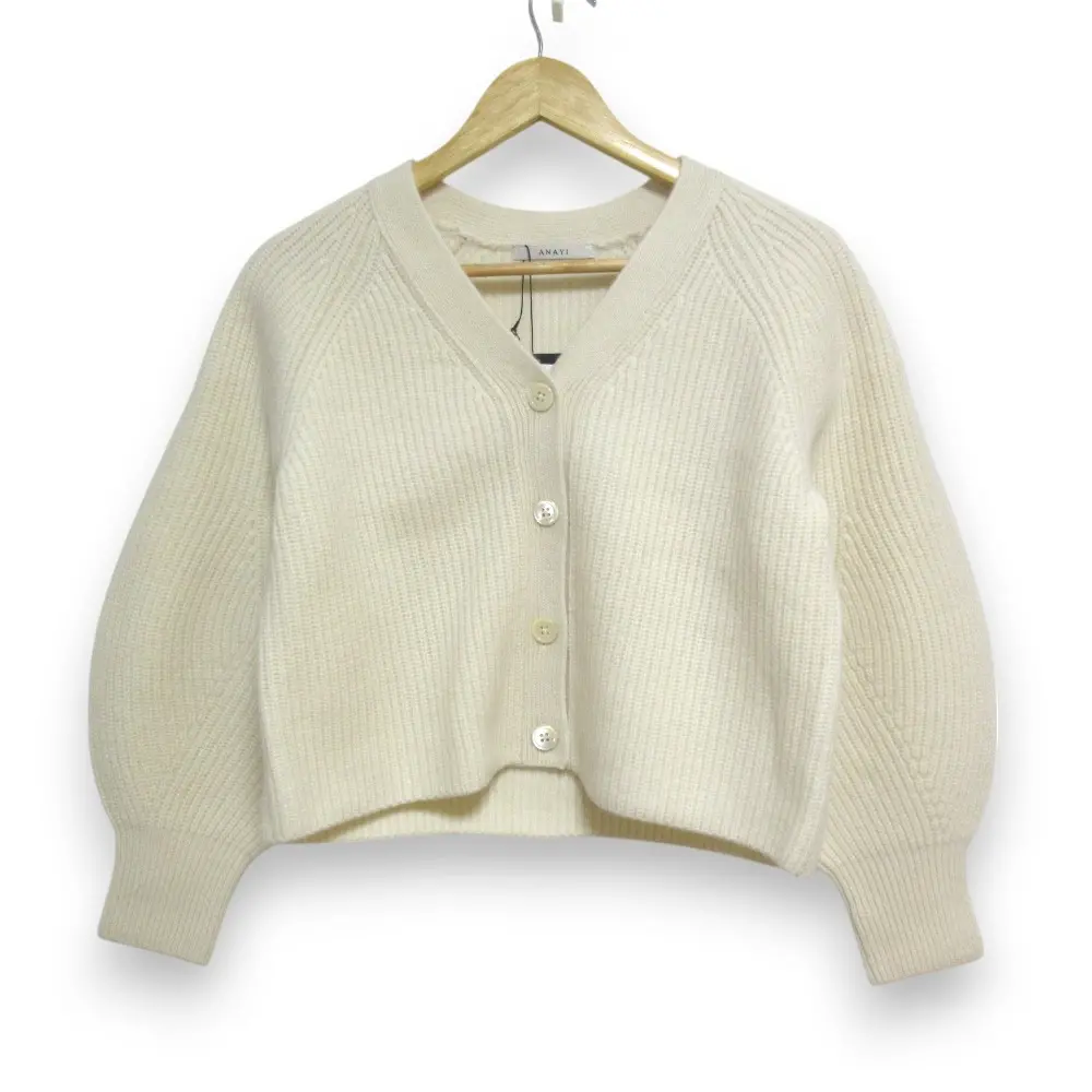 22AW ANAI アナイ ウールカシミヤ方畦Vネックカーディガン サイズ38 ホワイト アイボリー