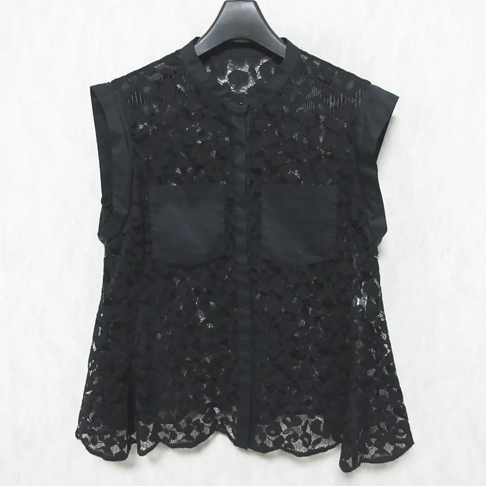 23AW ANAYI アナイ レオパードレースクロップド ブラウス ノースリーブ シャツ 10232713130 38 ブラック