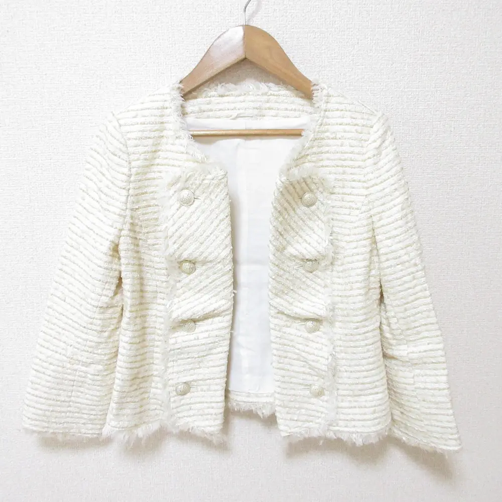 ANAYI アナイ ノーカラー ツイード ナポレオンジャケット 36 ベージュ