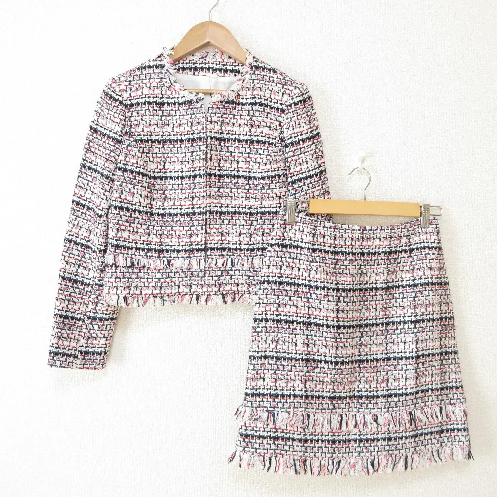 ANAYI アナイ ジュールトゥルニエ ツイード ノーカラージャケット＋ミニスカート スーツ セットアップ 38 ホワイト系 マルチ