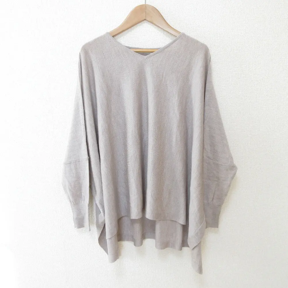 22AW ANAYI アナイ メリノウール天竺ビッグシルエット プルオーバー Vネック ニット カットソー 10222816320 36 グレージュ