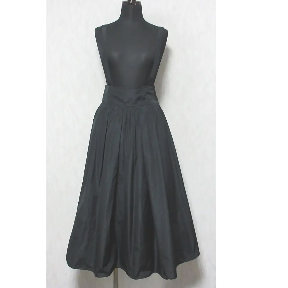 22AW ANAYI アナイ サスペンダー付き タフタ ロングフレアスカート 34 ブラック