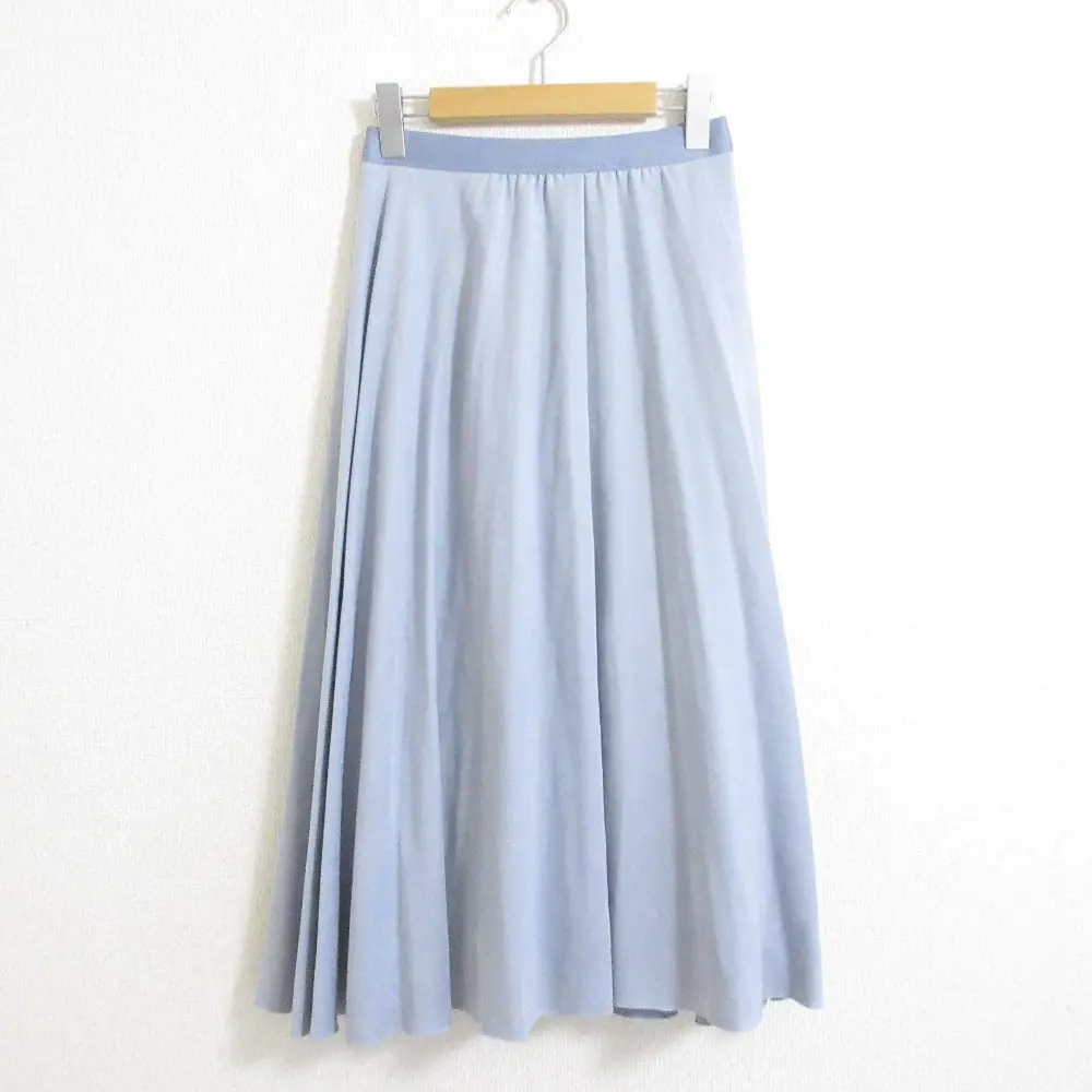 ANAYI アナイ スエードチョウ フレアプリーツ ロングスカート 36 ライトブルー