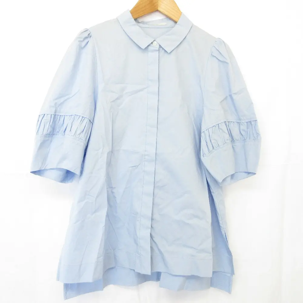 ANAYI アナイ ストレッチブロード ブラウス 半袖 シャツ 38 ライトブルー