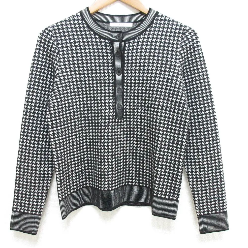 23SS ANAYI アナイ 千鳥ジャガード ヘンリーネック プルオーバー ニット カットソー セーター 10231816080 サイズ36 ブラック系