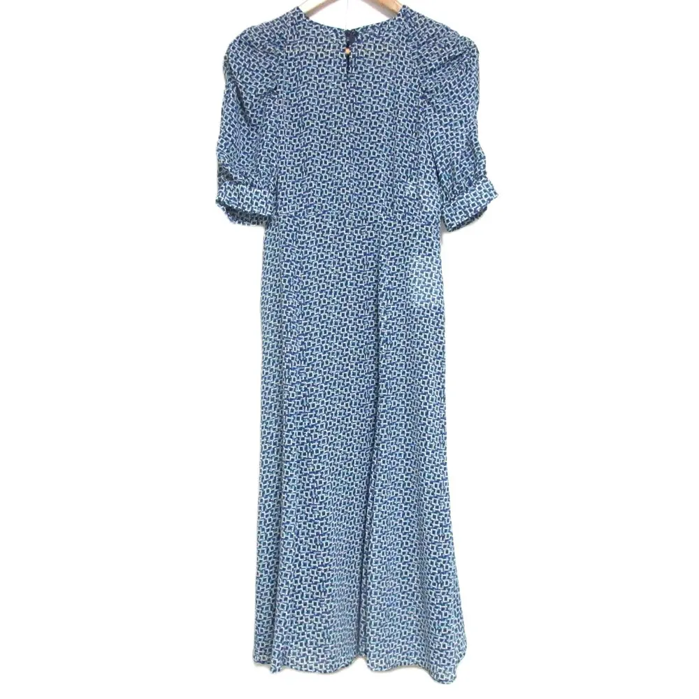 23SS ANAYI アナイ パフスリーブ ペチコート付き マキシ丈 フレア シアーロングワンピース 34 ブルー