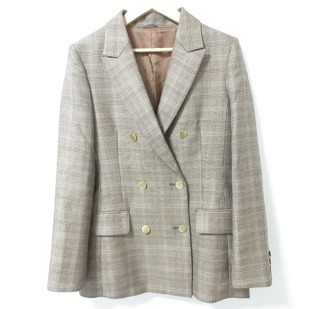 22AW ANAYI アナイ グレンオーバーチェックダブル ジャケット シルクブレンド 金釦 ブレザー 10222710160 38 ブラウン