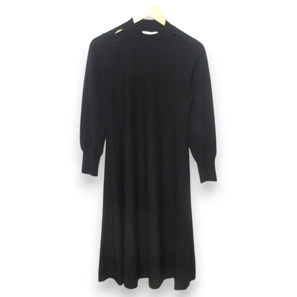 24AW ANAYI アナイ メリノウール100％ ショルダースリット 長袖 Aライン ロングニットワンピース サイズ36 ブラック