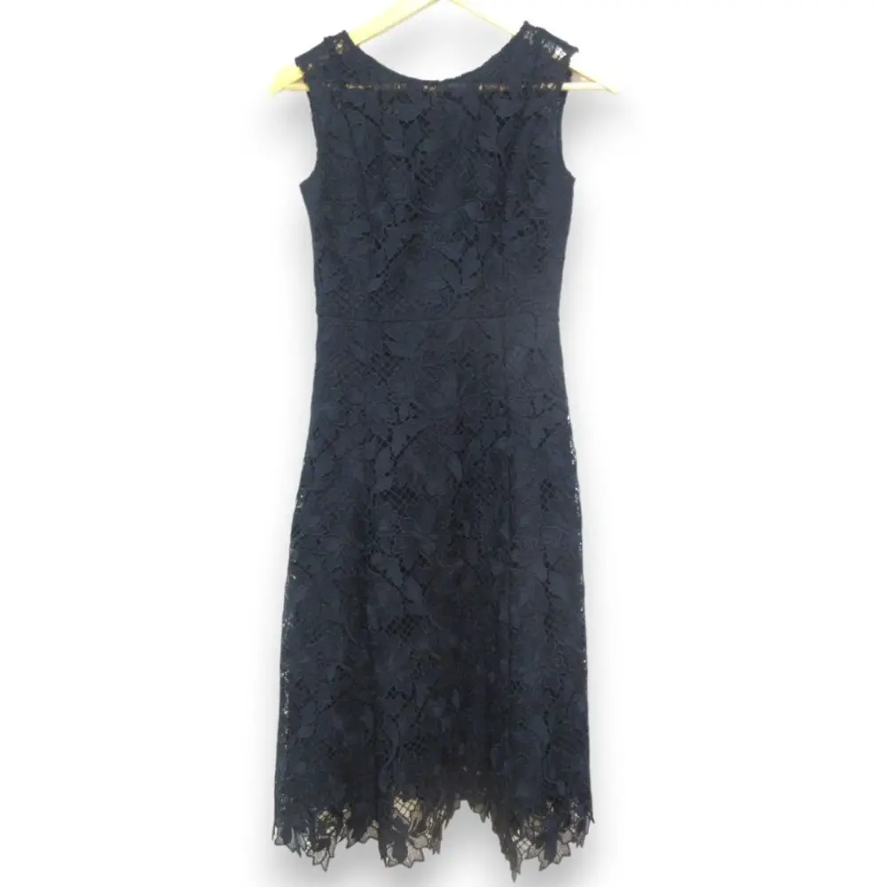 23SS ANAYI アナイ 総レース ノースリーブ マキシ丈 フラワーメッシュ フレアワンピース サイズ36 ネイビー